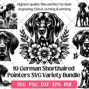 German Shorthaired Pointer SVG Bundle, Vector, PNG, Dxf, Eps,Pdf, Cutting Laser Engraving Files, German Shorthaired Pointer Dog Sublimation