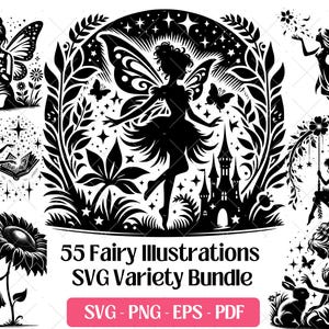 Fairy SVG Bundle, Cutting Laser Engraving Files, Vector Art, PNG Eps Pdf · Magical Forest Fairy Silhouette Design Sublimation Clipart Svg