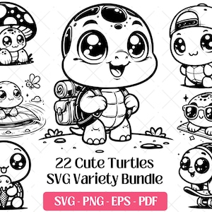 Cute Baby Turtle SVG Bundle, Cutting Files, Vector Art, PNG Eps Pdf, Laser Engraving Files · Sea Ocean Turtle Face Clipart Animal Silhouette