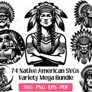 Indiansk SVG-paket · Tribal aztekisk inhemsk krigarhövding Design Clipart PNG PDF · Cricut lasergravyr skär silhuettfiler