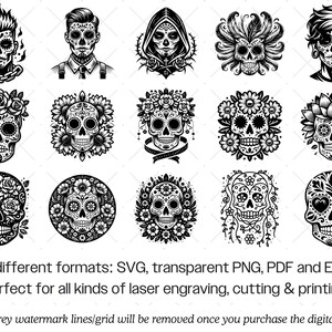 Sugar Skull SVG Bundle · Day of the Dead Mexican Clipart PNG · Cricut image 9