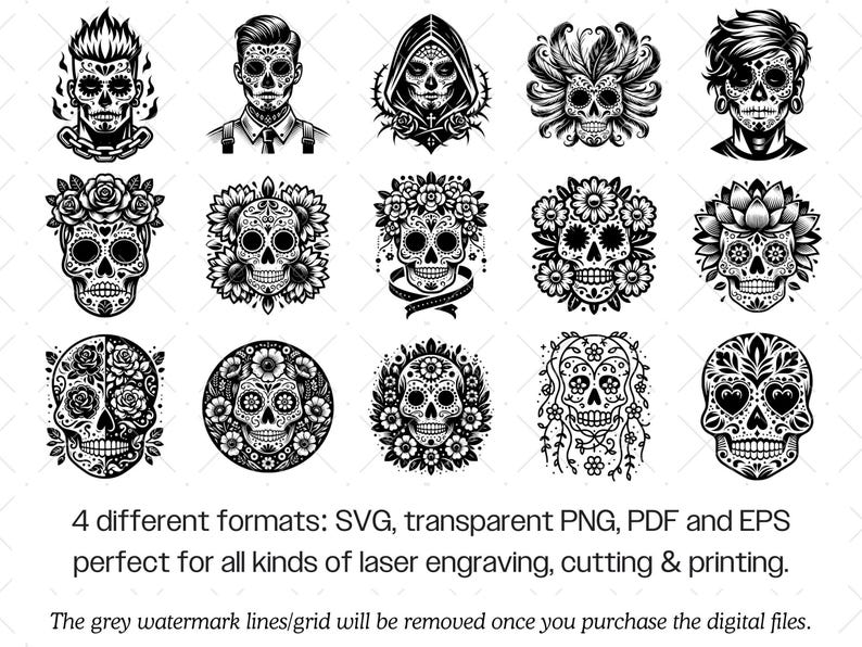 Sugar Skull SVG Bundle · Day of the Dead Mexican Clipart PNG · Cricut image 9