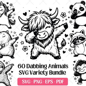 Dabbing Animal SVG Bundle · Rolig dansande tecknad Clipart PNG · Cricut