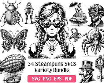 Steampunk SVG Bundle · Mechanical Victorian Clipart PNG · Cricut Files