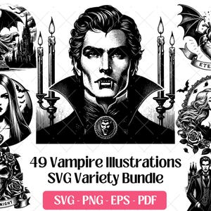 Vampire SVG Bundle Cutting Laser Engraving Files, Spooky Dracula Fangs Clipart PNG Silhouette Design Halloween Vampire Lips Sublimation