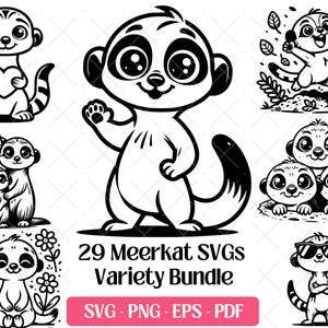 Erdmännchen SVG Bundle Schneiden Laser Gravur Dateien Vektor, Safari Tier Lustig Süß Erdmännchen Clipart PNG Erdmännchen Gesicht Kopf Silhouette Design