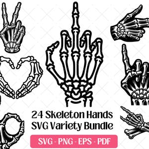 Skeleton Hand SVG Bundle Cutting Laser Engraving Files, Cute Spooky Halloween Clipart Skeleton PNG Silhouette Design Rock Finger Sublimation