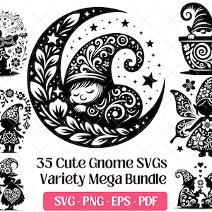 Cute Gnome SVG Bundle, Cutting Laser Engraving Files, Garden Gnome Valentines Day Gnome Silhouette Vector Art PNG Clipart Designs Eps Pdf