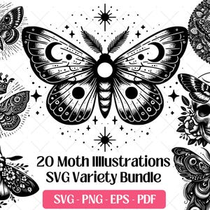Motte SVG Bundle, Schneiden Laser Gravur Dateien Vektor PNG Eps Pdf, Gothic mystisch Celestial Boho Motte Insekt Silhouette Clipart Design