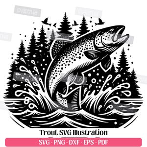 Trout SVG Cutting Laser Engraving File, Png Dxf Eps Pdf, Fishing Svg, Rainbow Trout Fishing Lover Fisherman Svg Design Clipart Sublimation