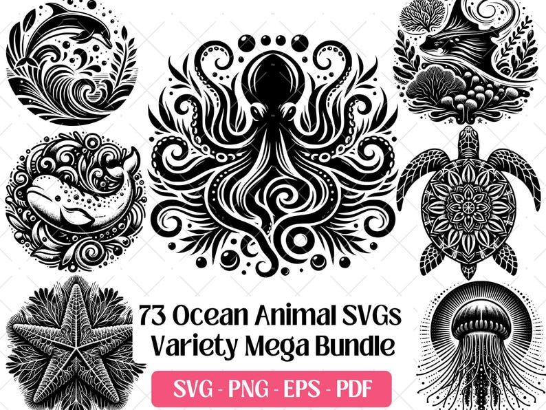 Ozean Tier SVG Bundle · Meereswelt Clipart PNG · Cricut Dateien Bild 1