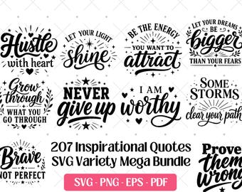 Pacchetto di citazioni ispiratrici SVG · Frasi motivazionali Mentalità positiva Clipart PNG · File Cricut Hustle