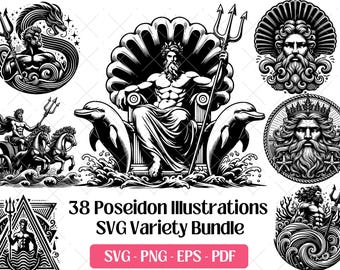 Paquete SVG de Poseidón · Imágenes prediseñadas PNG de dioses griegos de la mitología oceánica · Cricut