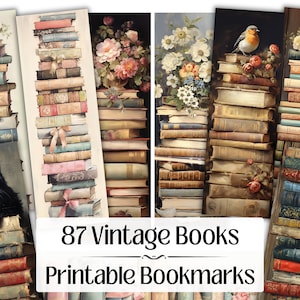 Vintage boeken Afdrukbare bladwijzers sublimatieontwerpen, cadeaus voor lezers en boekenliefhebbers, mixed media-junkjournalling en plakboekbenodigdheden