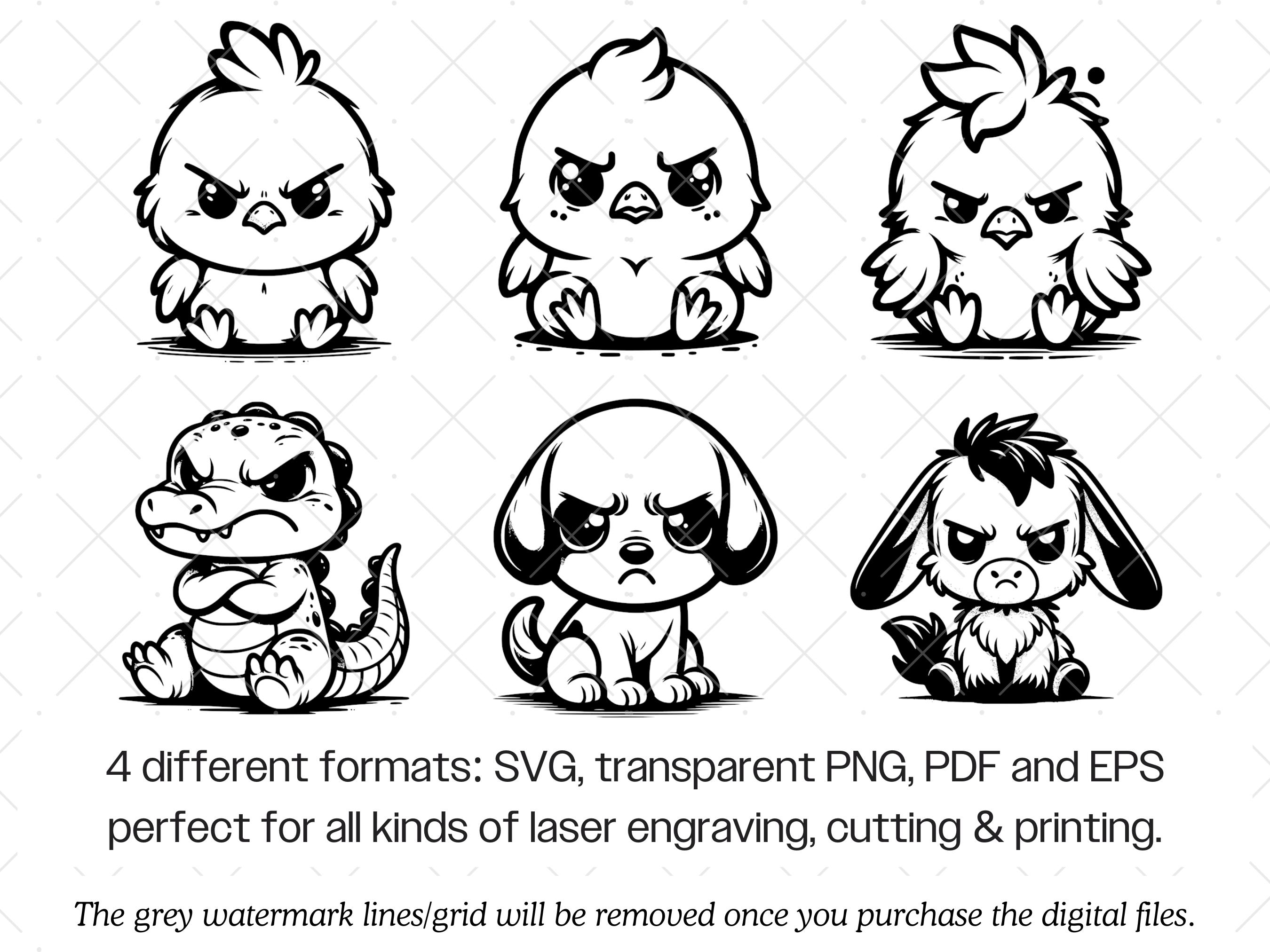 Grumpy Animal SVG Bundle, Funny Clipart Png Laser Engraving Cutting ...