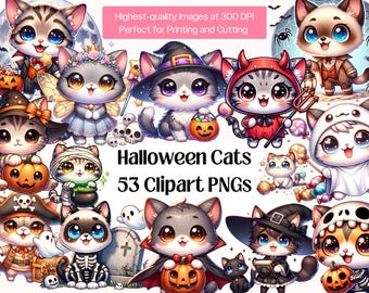 Halloween Cats PNG Bundle · Spooky Witchy Funny Cat Clipart