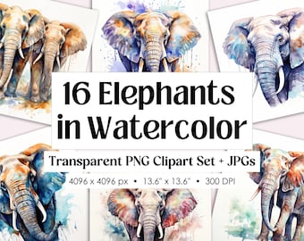Watercolor Elephant PNG Bundle · Mother Baby Animal Sublimation