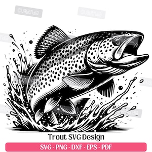 Archivo de corte láser SVG de trucha, Png Dxf Eps Pdf, Svg de pesca, Diseño Svg de amante de la pesca de trucha arcoíris, Clipart de sublimación