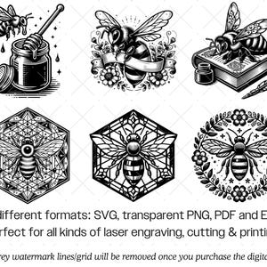 Bi SVG-paket · Blommig honungsbi honung natur Clipart PNG · Cricut bild 7