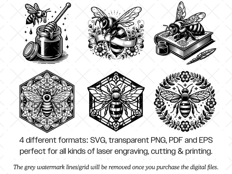 Bi SVG-paket · Blommig honungsbi honung natur Clipart PNG · Cricut bild 7