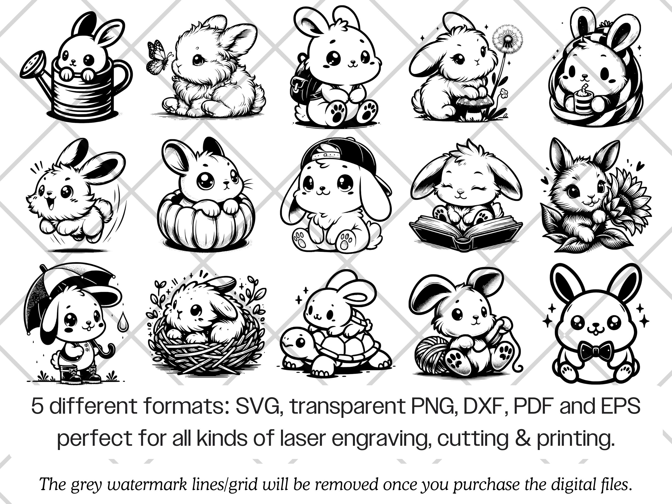 Cute Bunny Rabbit SVG Bundle, Vector, PNG, DXF Eps Pdf, Laser Engraving ...
