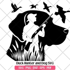 Arquivo de corte de gravação a laser SVG de caça ao pato PNG Dxf Eps Pdf, amante da caça ao pato, caçador de pato-real e design de clipart de cachorro por sublimação