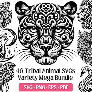 Pakiet SVG Tribal Animal, plik do grawerowania laserowego, plik PNG Eps PDF · Projekt tatuażu plemiennego Indian amerykańskich Svg Clipart Sublimacja