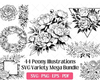 Peony SVG Bundle · Floral Botanical Wedding Clipart PNG · Cricut Files