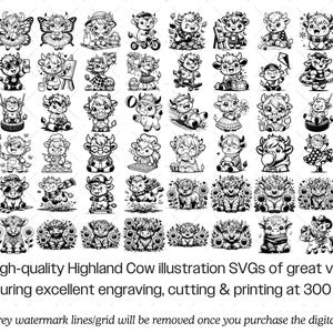 Highland Cow SVG Bundle, Baby Farm Animal Clipart PNG PDF Cricut Files image 3