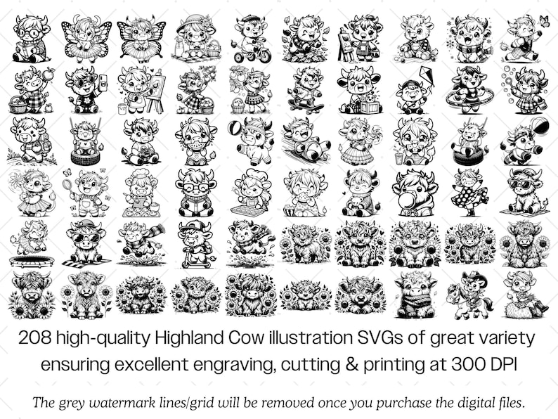 Highland Cow SVG Bundle, Baby Farm Animal Clipart PNG PDF Cricut Files image 3