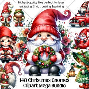 Christmas Gnome PNG Bundle, 149 Festive Christmas Gnome Clipart Images, Cute Gnome Sublimation Files for Print on Demand,Cutting, Engraving