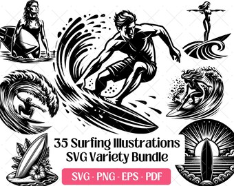 Surfing SVG Bundle · Wave Beach Ocean Sport Clipart PNG · Cricut Files