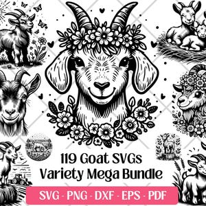 SVG-bundel geit · grillige bloemen boerderij dieren clipart png pdf · Cricut lasergesneden silhouet