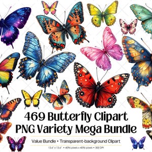 Butterfly Clip Art PNG Bundle, Colorful Watercolor Butterfly Clipart · Digital Monarch Butterfly Insect Printable Scrapbook Images Design