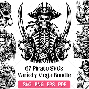 Pirate SVG Bundle, Crossbones Pirate Skull and Bones Cutting Laser Engraving Files Vector PNG Eps, Pirate Silhouette Clipart Svg Sublimation
