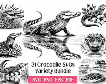 Crocodile SVG Bundle · Reptile Tropical Swamp Clipart PNG · Cricut