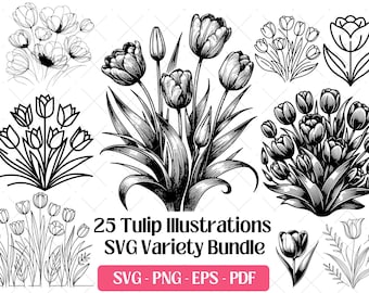 Tulip SVG Bundle · Floral Botanical Spring Garden Clipart PNG · Cricut