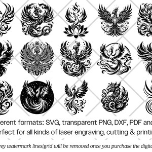 Paquete de archivos SVG de Phoenix · Imágenes prediseñadas PNG del ave de fuego mitológica · Archivos para Cricut imagen 7