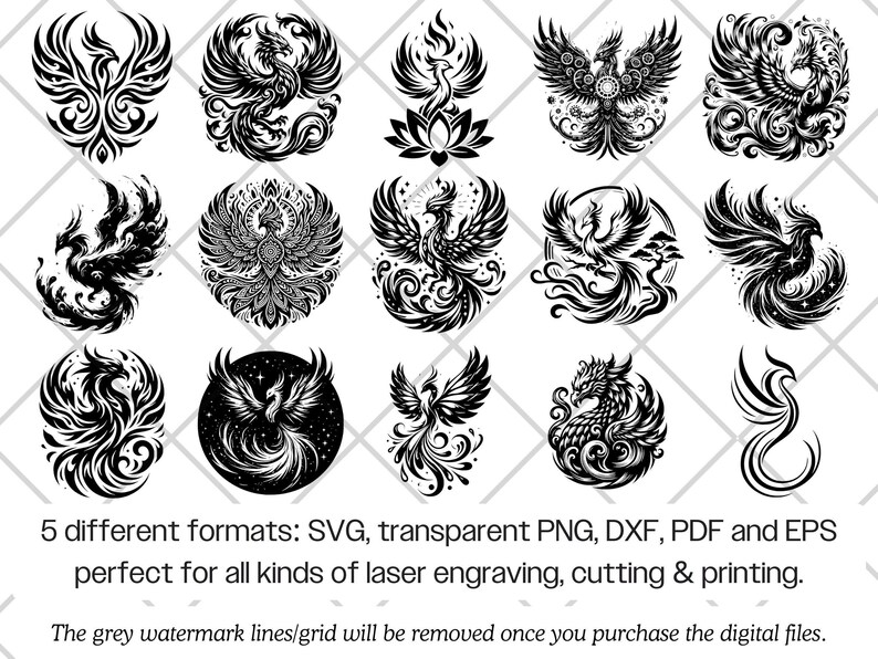 Paquete de archivos SVG de Phoenix · Imágenes prediseñadas PNG del ave de fuego mitológica · Archivos para Cricut imagen 7