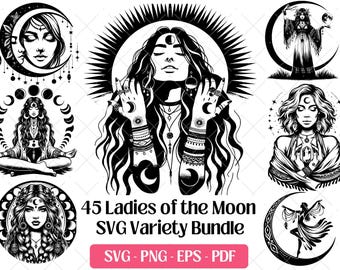 Mystical Moon Ladies SVG Bundle · Celestial Clipart PNG · Cricut Files