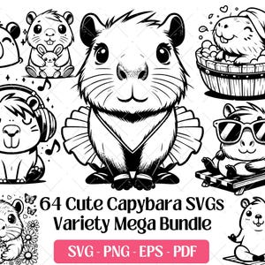 Capybara SVG Bundle · Whimsical Funny Cartoon Clipart PNG · Cricut