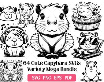 Capybara SVG Bundle · Whimsical Funny Cartoon Clipart PNG · Cricut