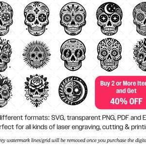 Sugar Skull SVG Bundle · Day of the Dead Mexican Clipart PNG · Cricut image 8