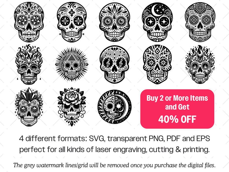 Sugar Skull SVG Bundle · Day of the Dead Mexican Clipart PNG · Cricut image 8