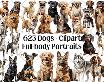 Dog Breeds Watercolor PNG Bundle · Puppy Canine Sublimation Clipart