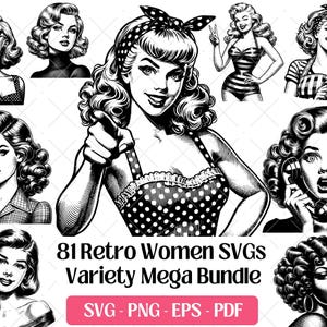 Retro Women SVG Bundle · Vintage Housewife Pin Up Clipart PNG