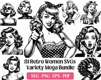 Retro Women SVG Bundle · Vintage Housewife Pin Up Clipart PNG