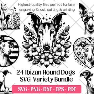 Ibizan Hound SVG Bundle, Vector, PNG, Dxf, Eps,Pdf, Cutting and Laser Engraving Files, Cute Ibizan Hound Clipart Dog Puppy Sublimation Print