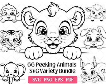 Peeking Animal SVG Bundle · Funny Pig Dog Cat Clipart PNG · Cricut