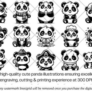 Panda SVG Bundle · Whimsical Funny Cartoon Giant Clipart PNG · Cricut image 3